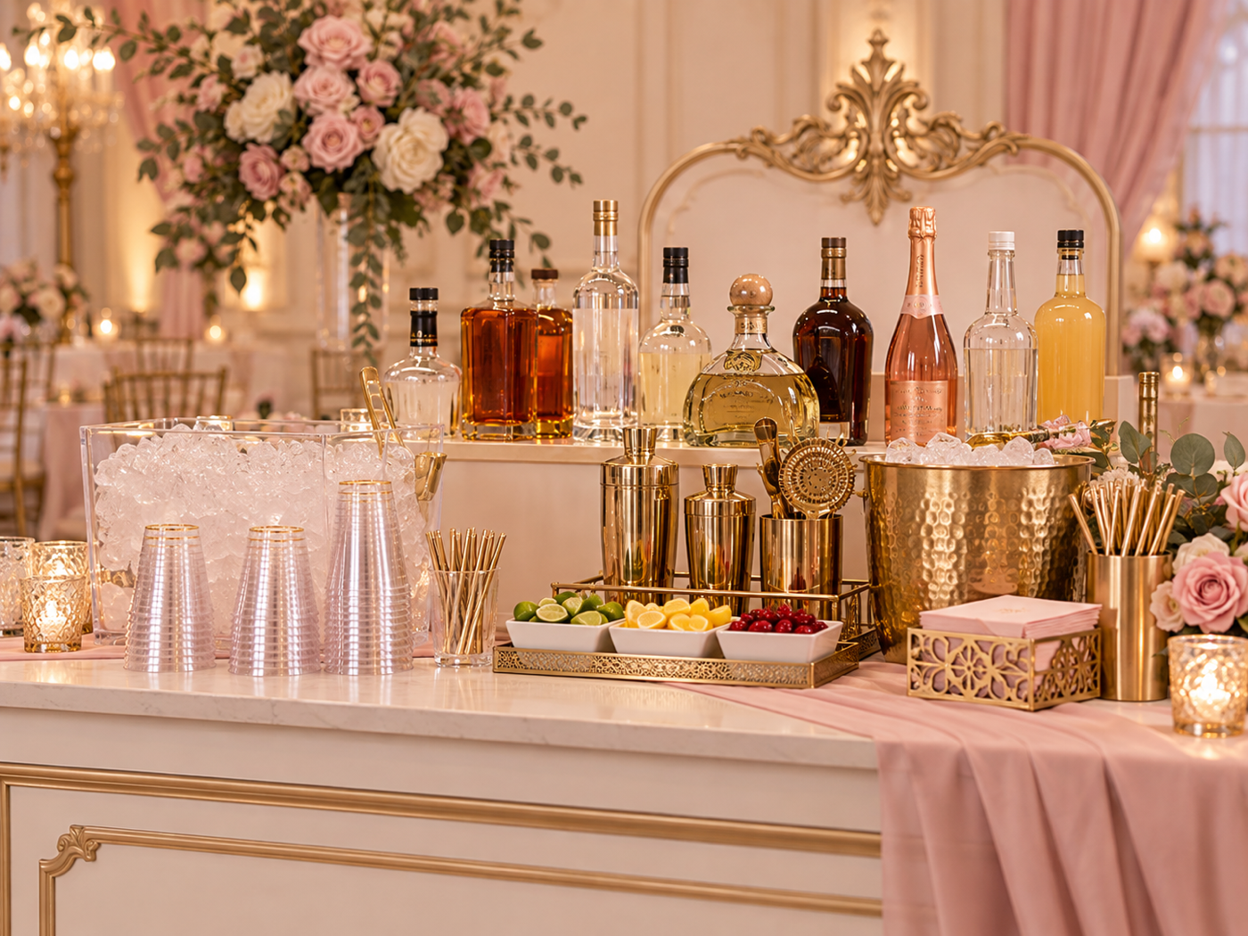 Elegant open bar setup with acrylic drinkware